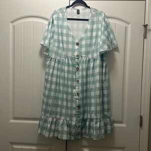 SHEIN NWOT Green Plaid Button-Down Dress